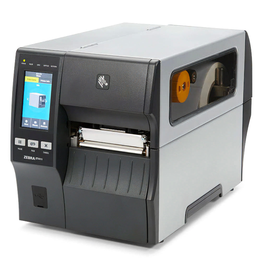 Zebra label printer on a white background