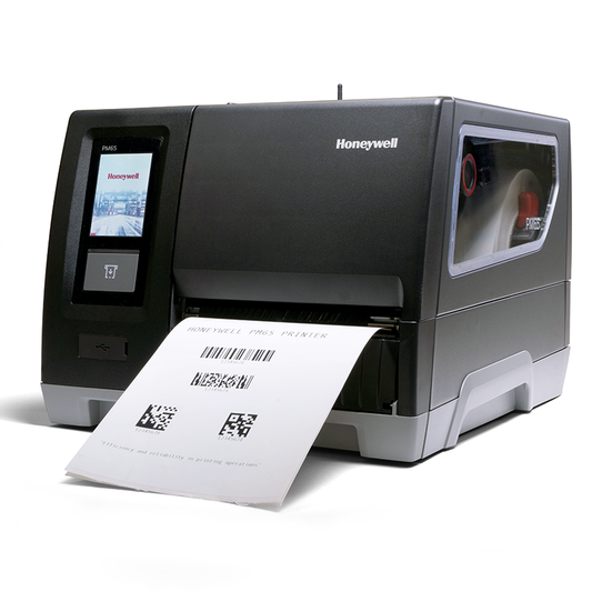 Honeywell label printer with a printed label on a white background